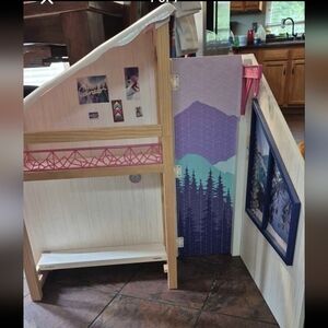 Corinne and gwynn tan ski Chalet Bedroom. American Girl Dollhouse